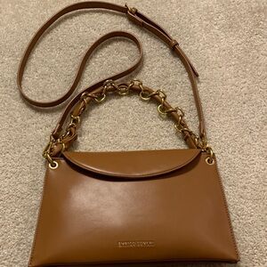Enrico Coveri Tan Purse with Gold Chain Strap and Adjustable Shoulder Strap NWOT